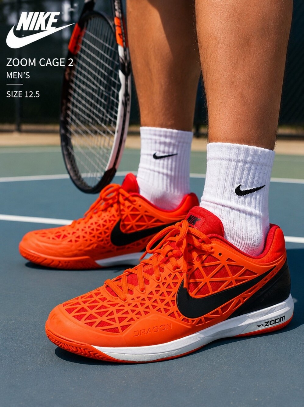 Nike Zoom Cage 2 Men’s Tennis Shoes Bright Orange Black Size 12.5